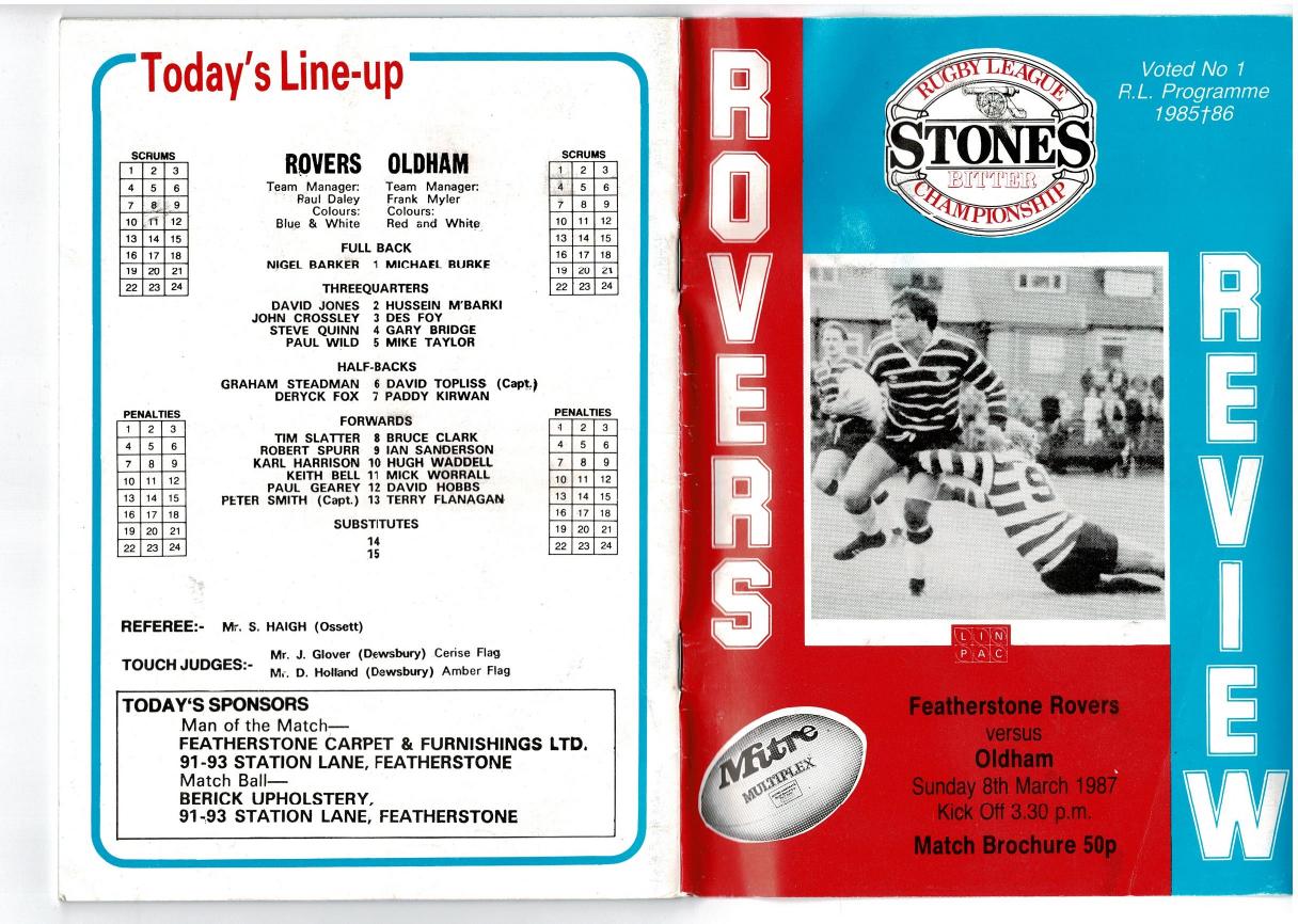 Programme cover: Oldham v Featherstone Rovers, 8 March 1987