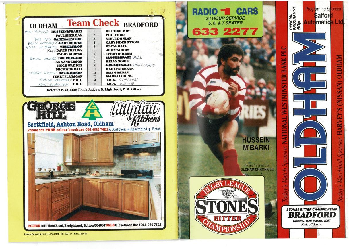 Programme cover: Oldham v Bradford Northern, 15 March 1987