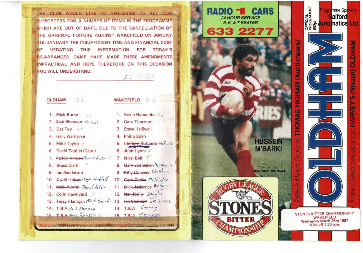 Programme cover: Oldham v Wakefield Trinity, 25 March 1987