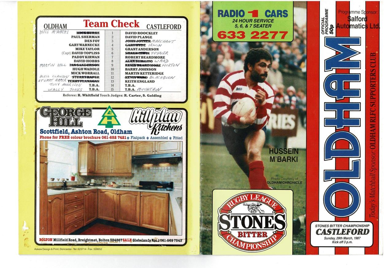 Programme cover: Oldham v Castleford, 29 March 1987