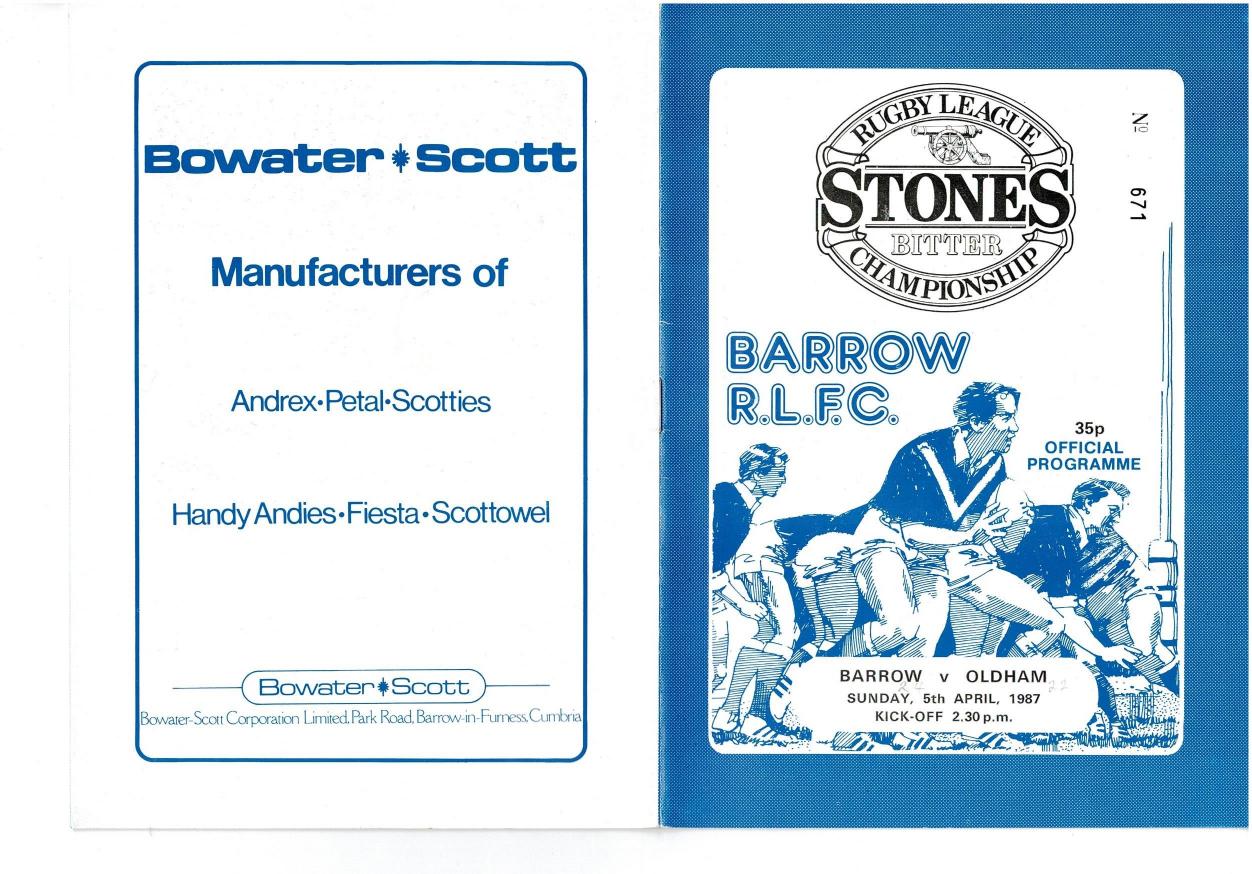 Programme cover: Oldham v Barrow, 5 April 1987