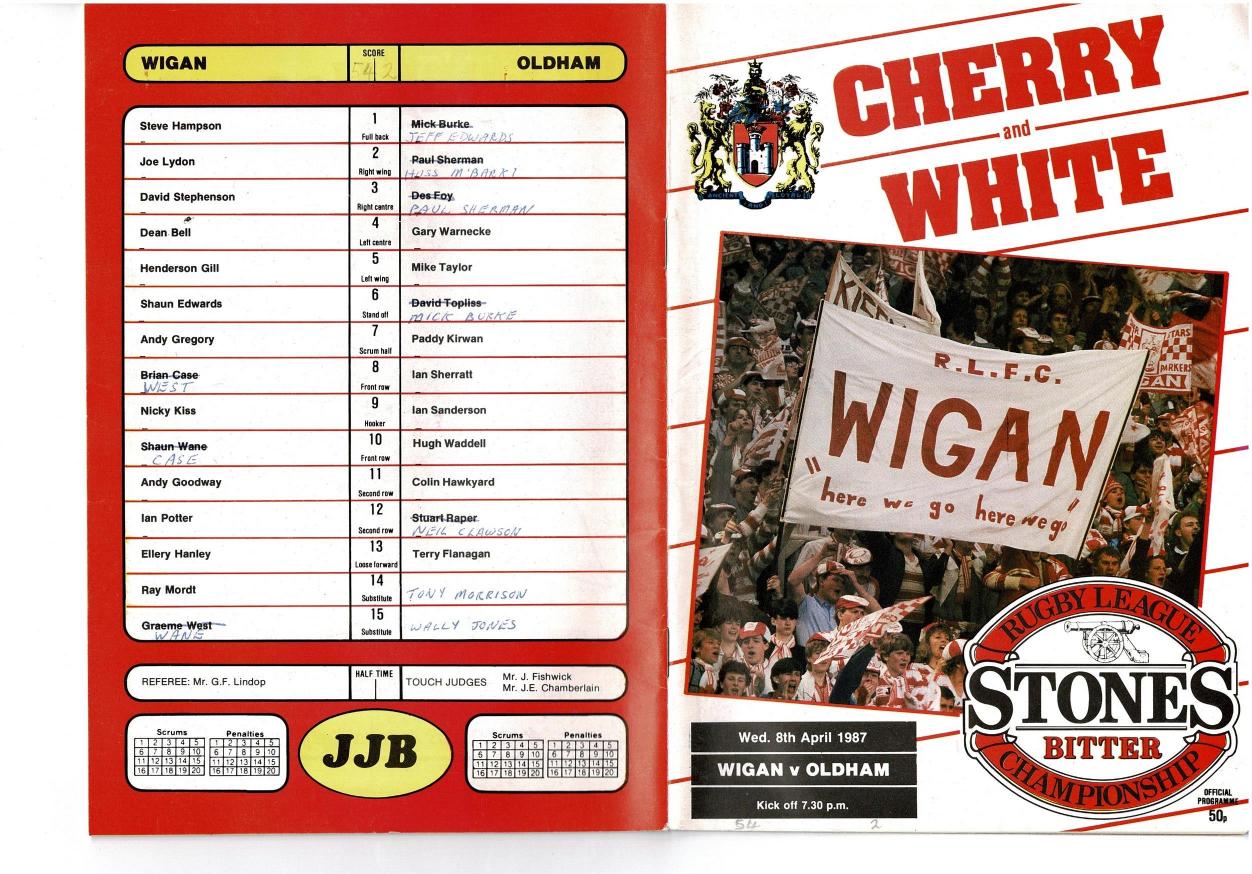 Programme cover: Oldham v Wigan, 8 April 1987