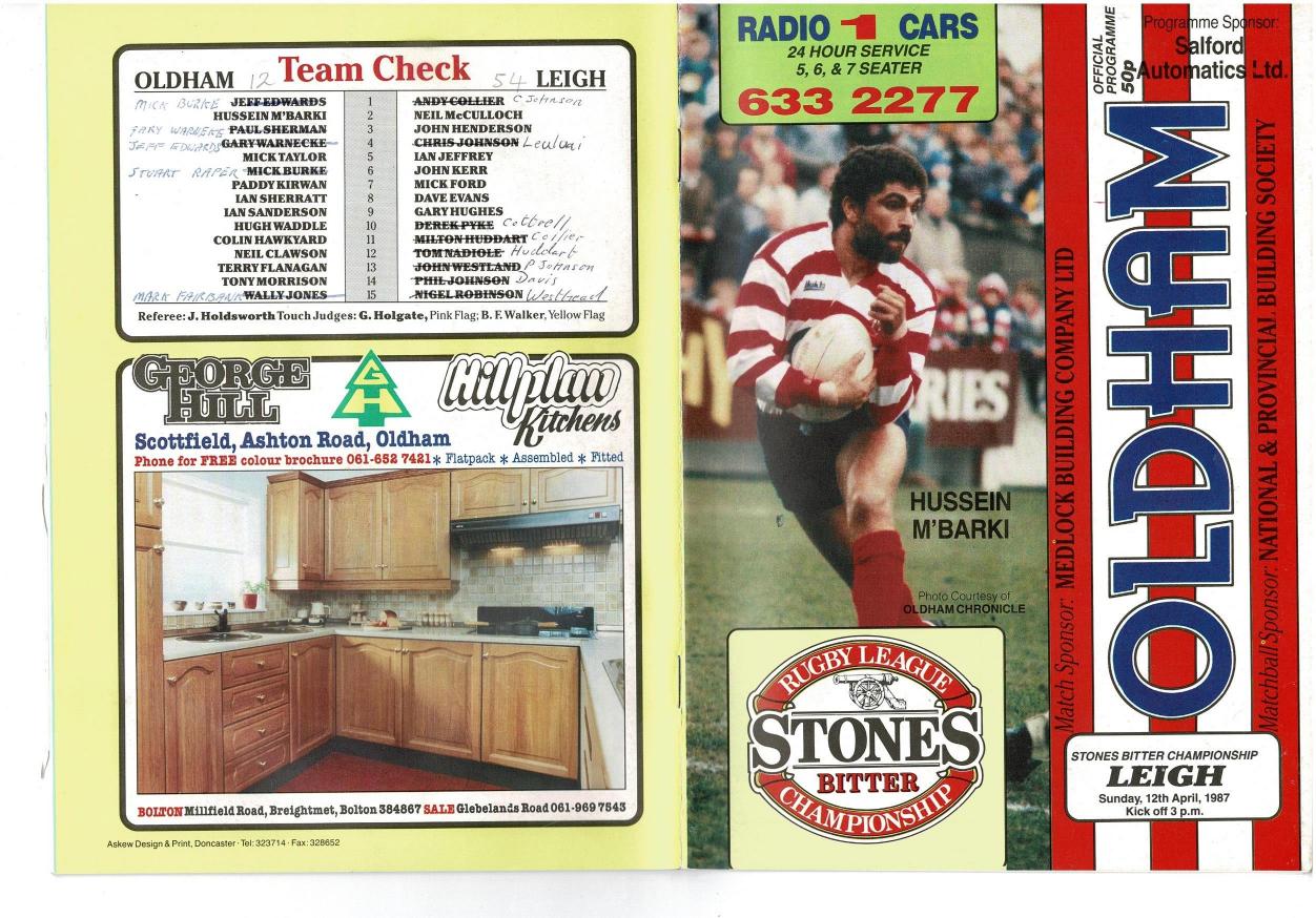 Programme cover: Oldham v Leigh, 12 April 1987