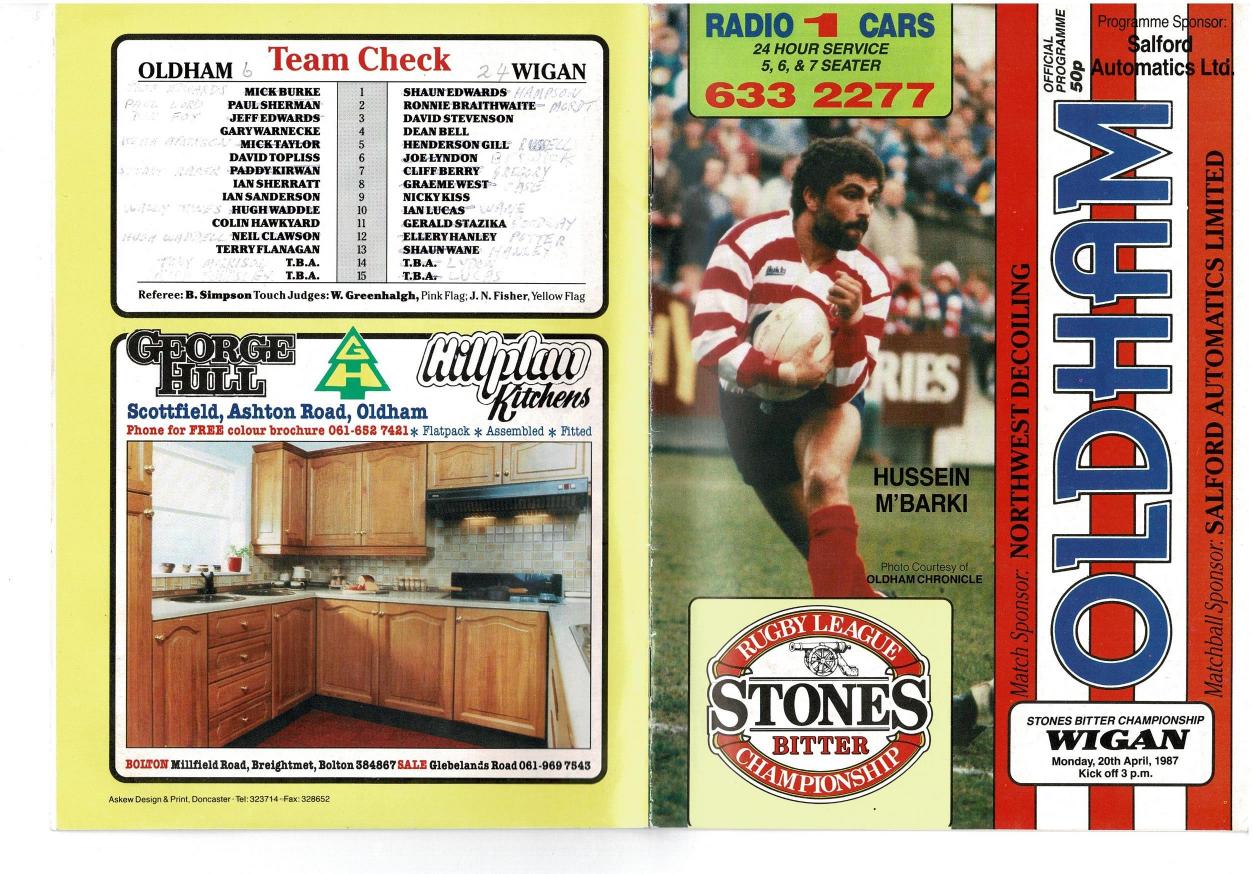 Programme cover: Oldham v Wigan, 20 April 1987