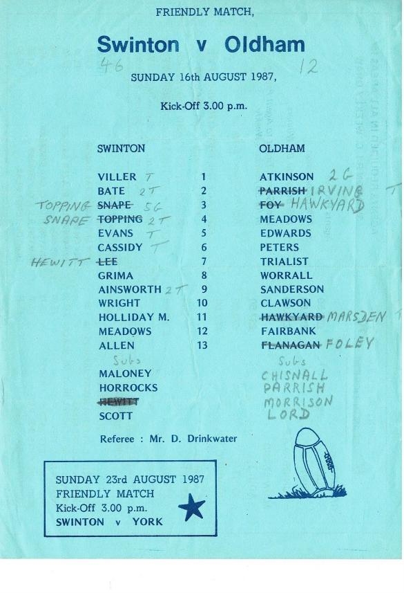 Programme cover: Oldham v Swinton, 16 August 1987