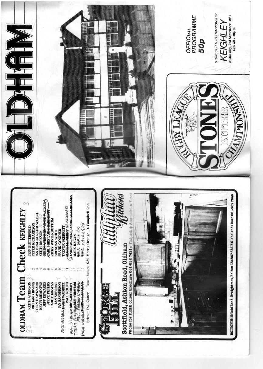 Programme cover: Oldham v Keighley, 2 September 1987