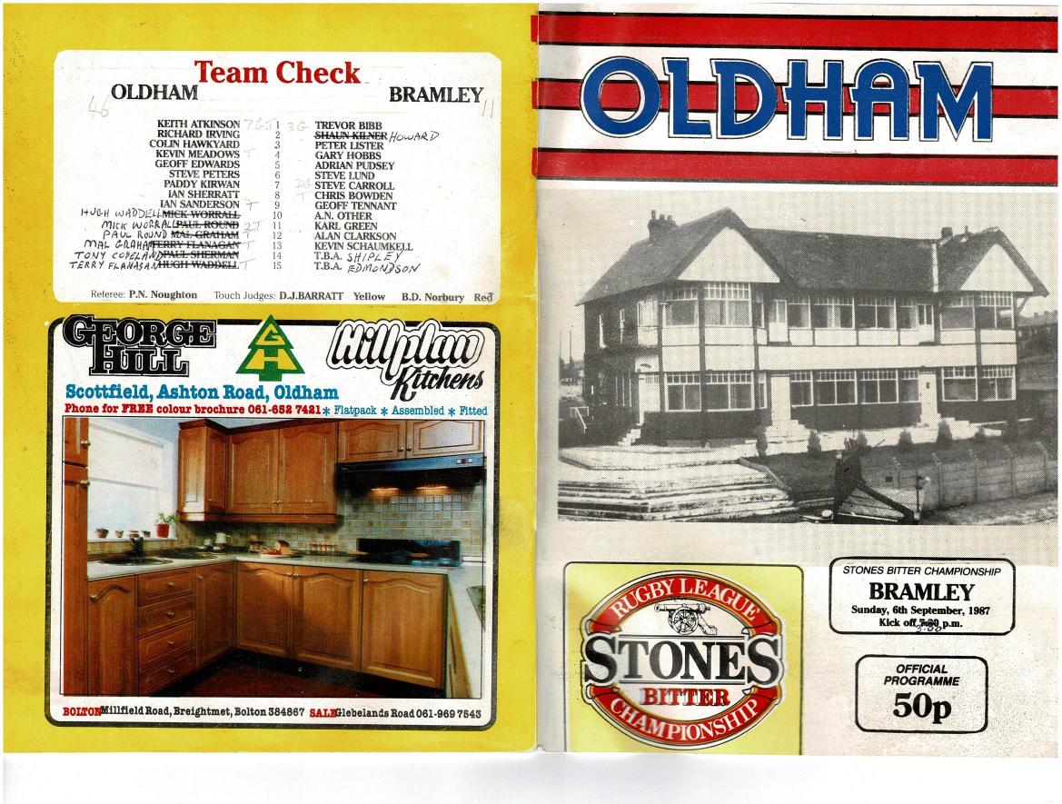 Programme cover: Oldham v Bramley, 6 September 1987