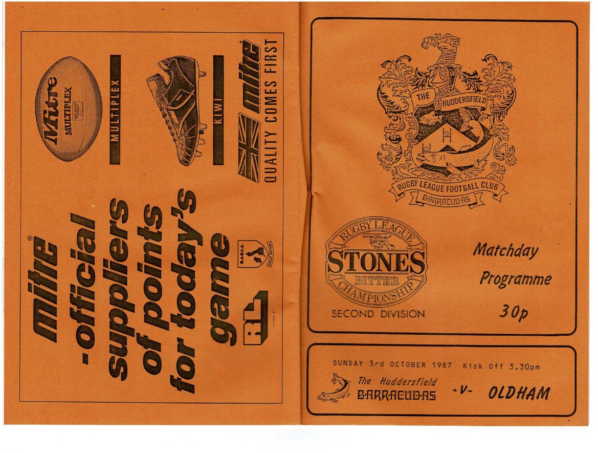 Programme cover: Oldham v Huddersfield, 4 October 1987