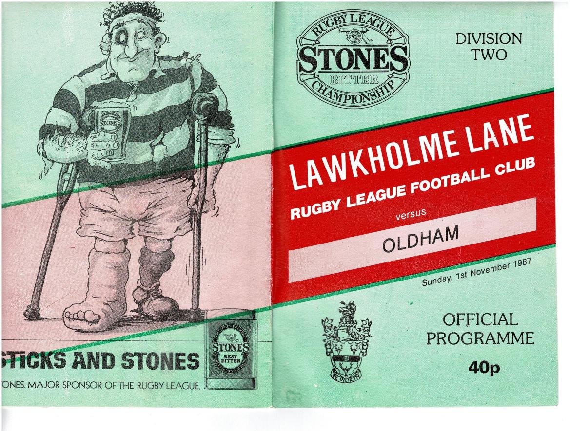 Programme cover: Oldham v Keighley, 1 November 1987