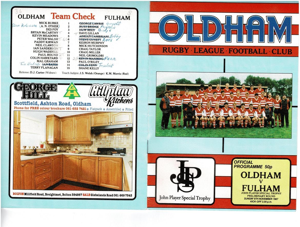 Programme cover: Oldham v Fulham, 8 November 1987
