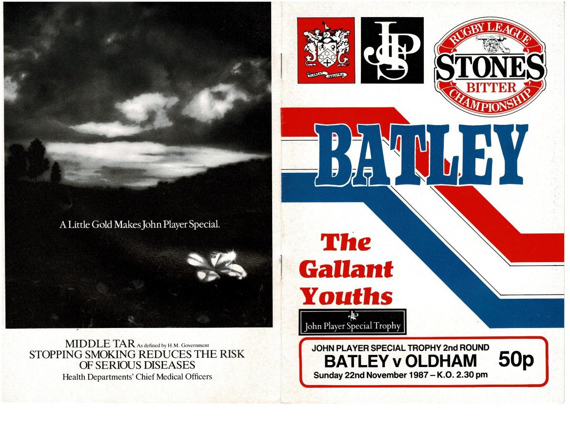 Programme cover: Oldham v Batley, 22 November 1987