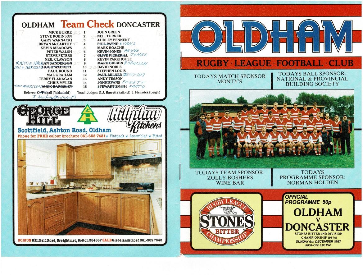 Programme cover: Oldham v Doncaster, 6 December 1987