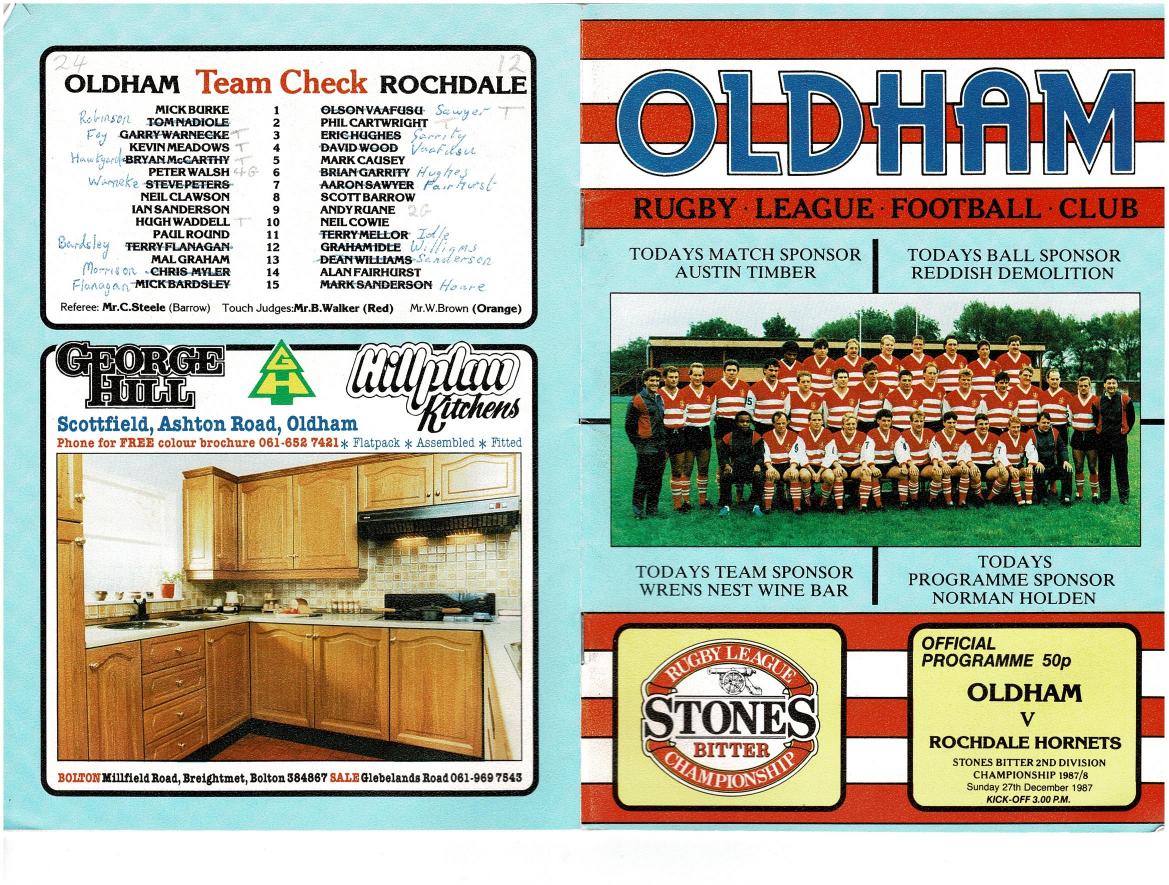 Programme cover: Oldham v Rochdale Hornets, 27 December 1987