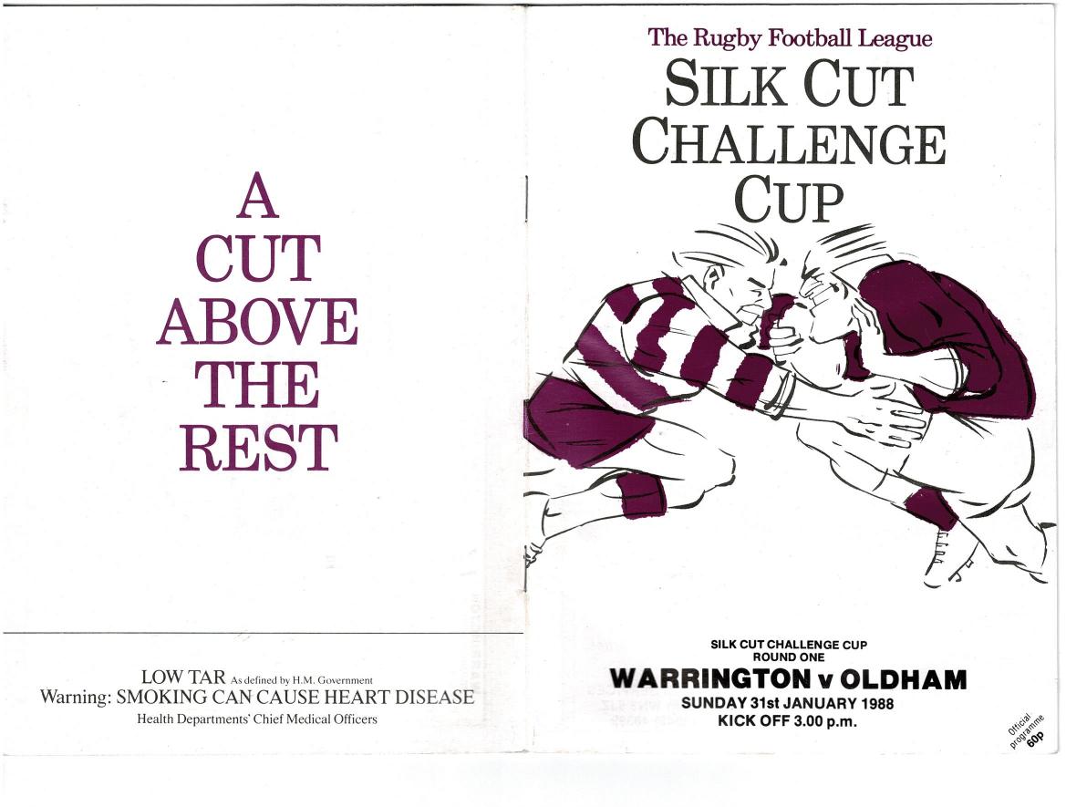 Programme cover: Oldham v Warrington, 31 January 1988