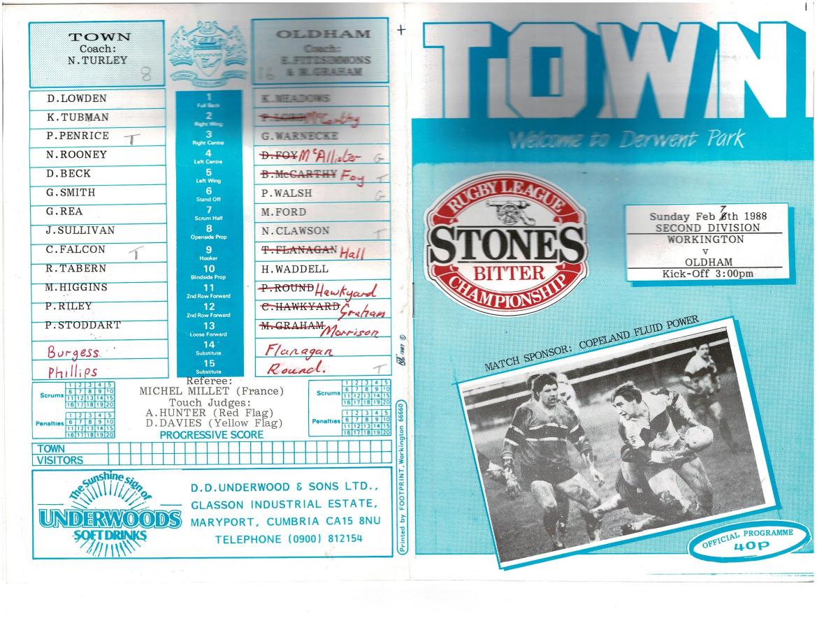 Programme cover: Oldham v Workington Town, 7 February 1988
