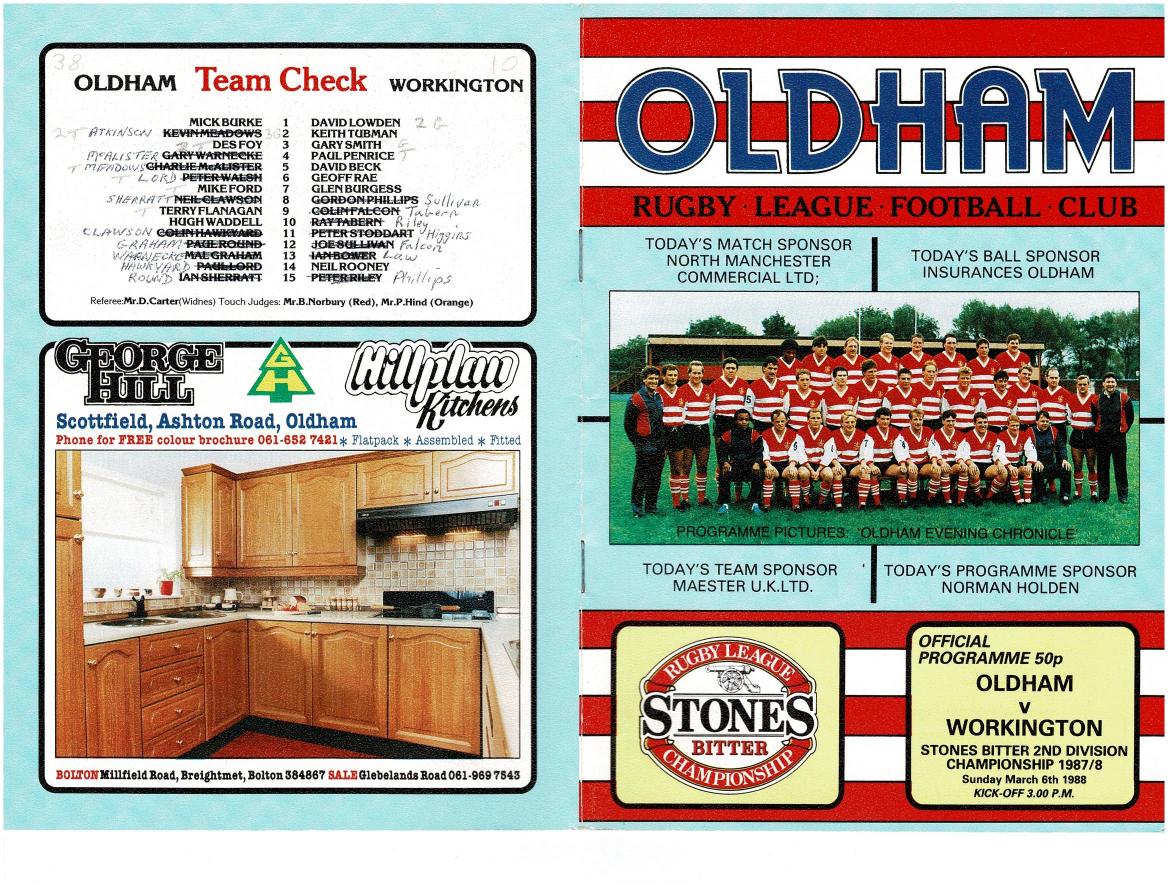 Programme cover: Oldham v Workington Town, 6 March 1988