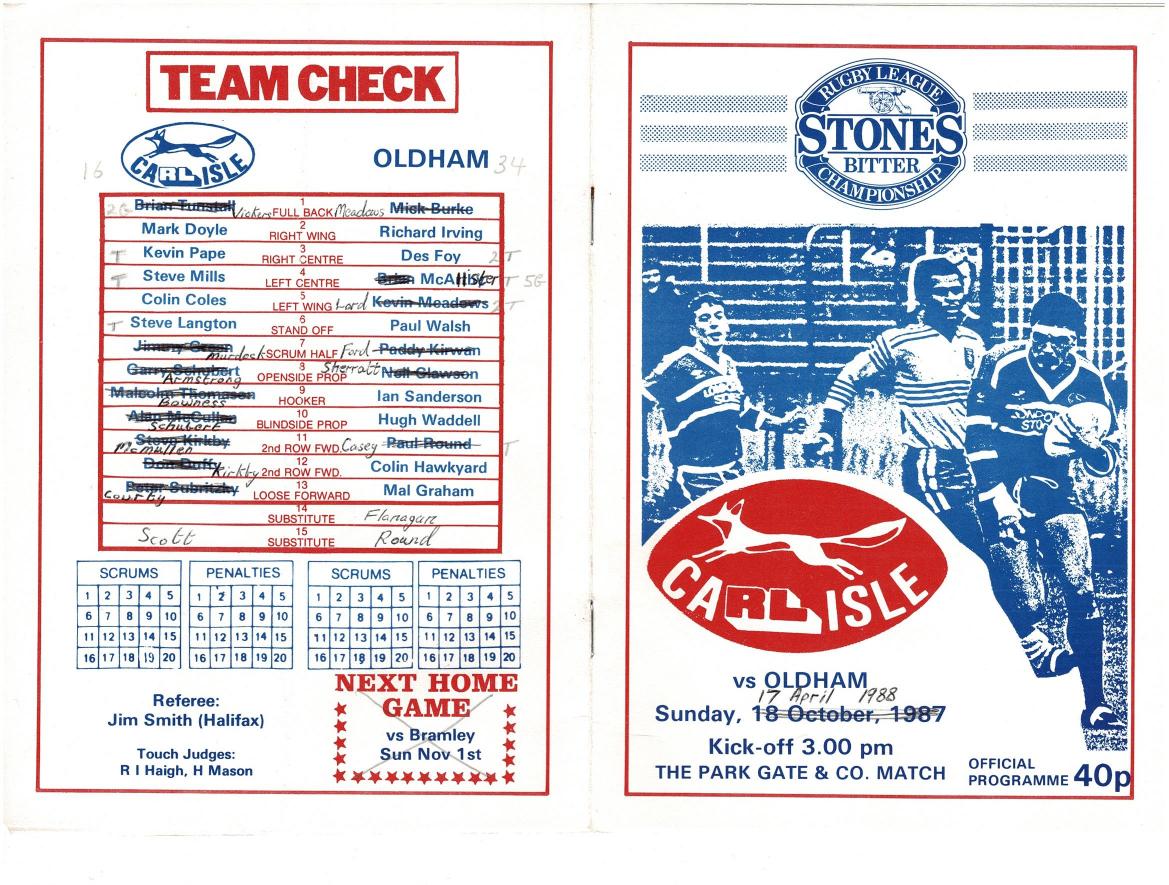 Programme cover: Oldham v Carlisle, 17 April 1988