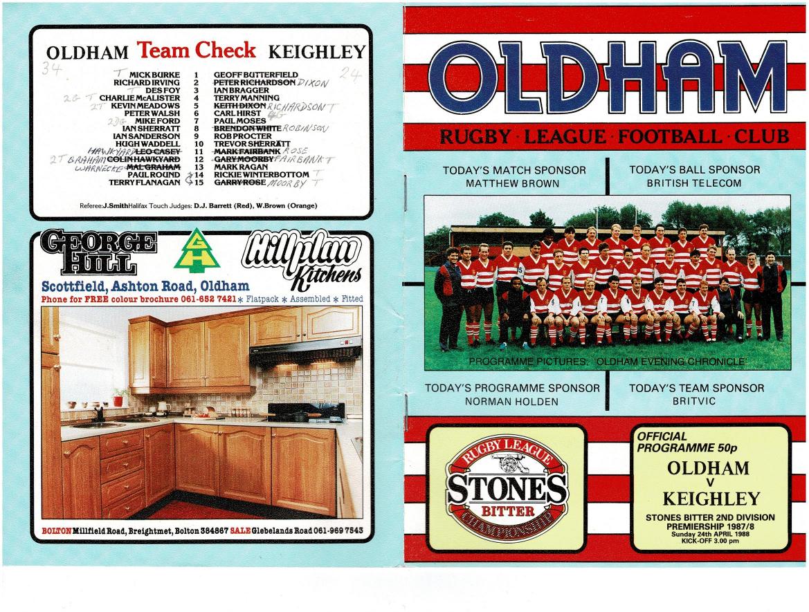 Programme cover: Oldham v Keighley, 24 April 1988