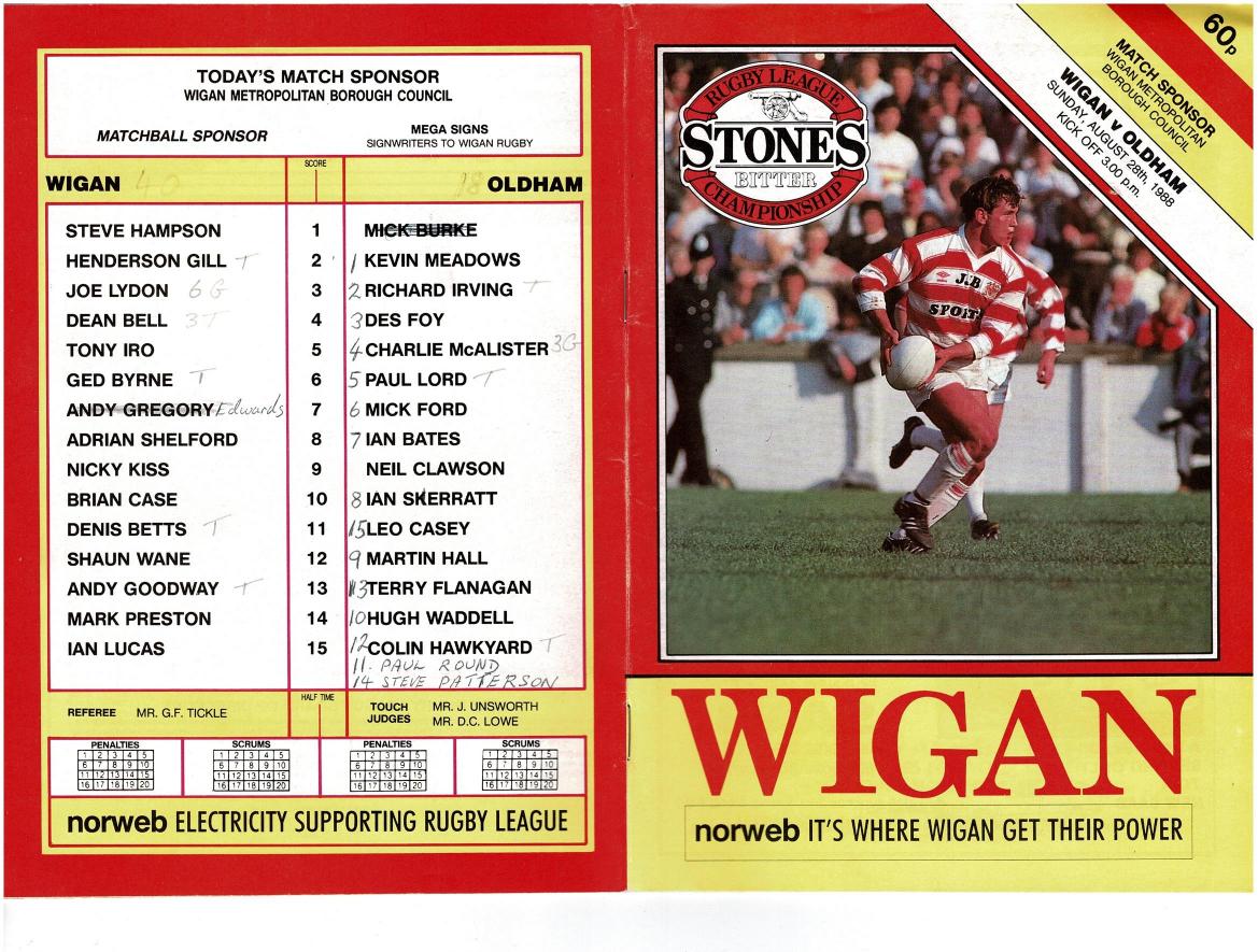 Programme cover: Oldham v Wigan, 28 August 1988