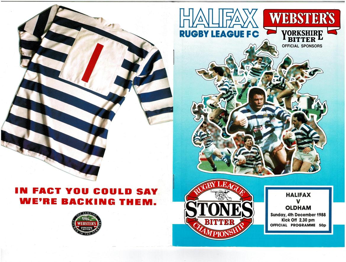 Programme cover: Oldham v Halifax, 4 December 1988