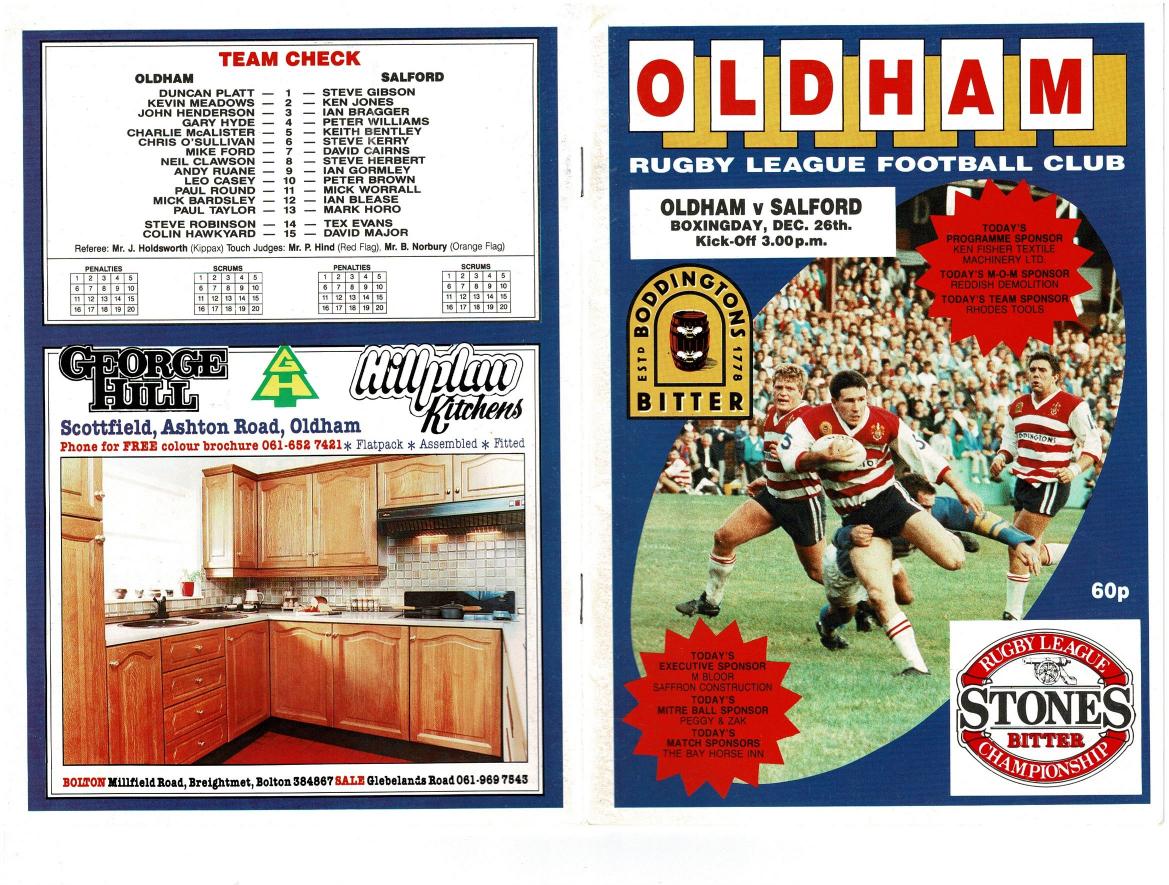 Programme cover: Oldham v Salford, 26 December 1988