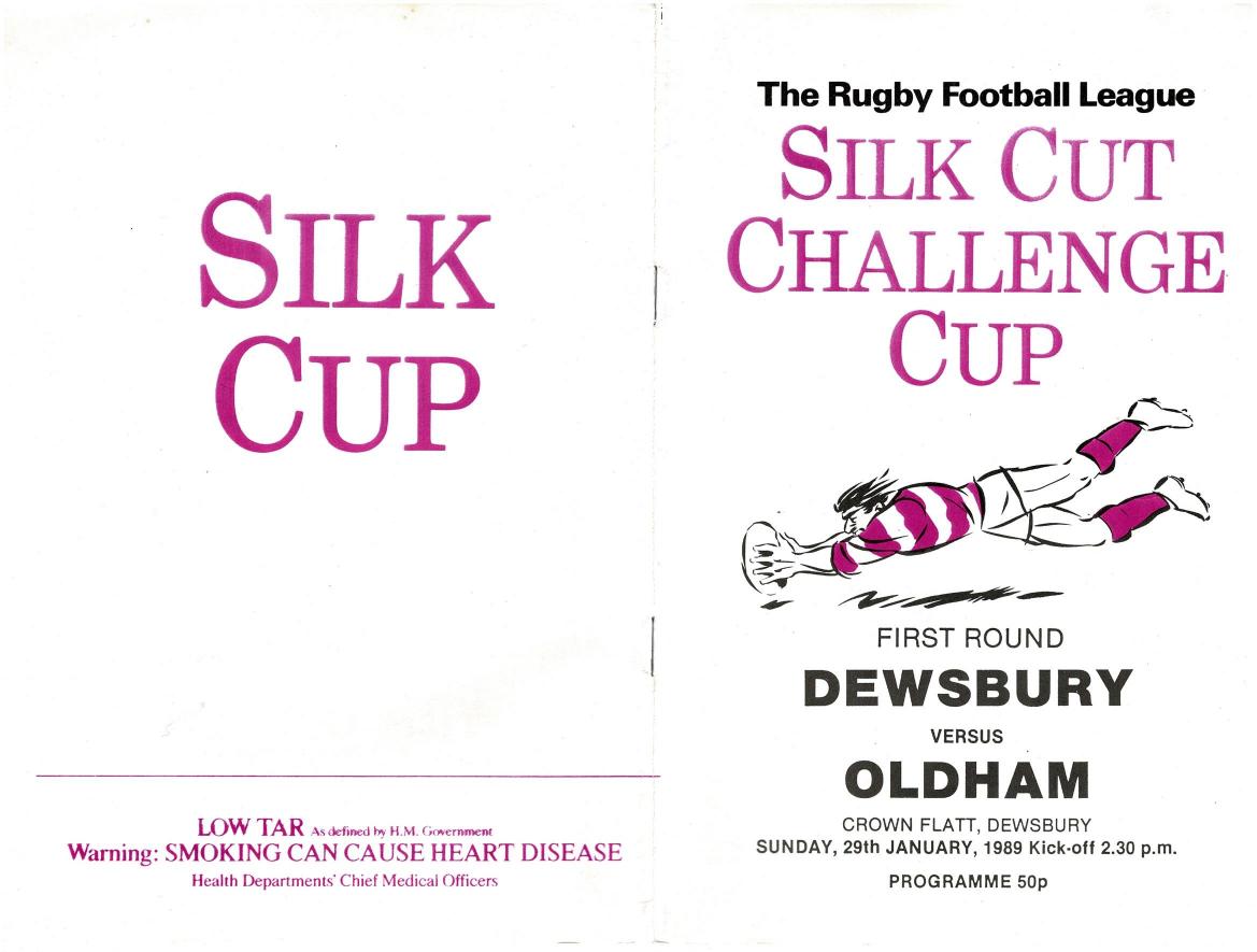 Programme cover: Oldham v Dewsbury, 29 January 1989