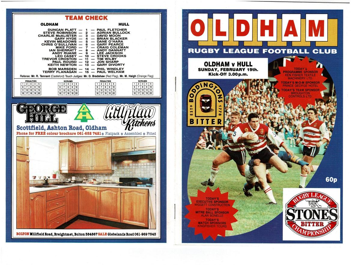 Programme cover: Oldham v Hull FC, 19 February 1989