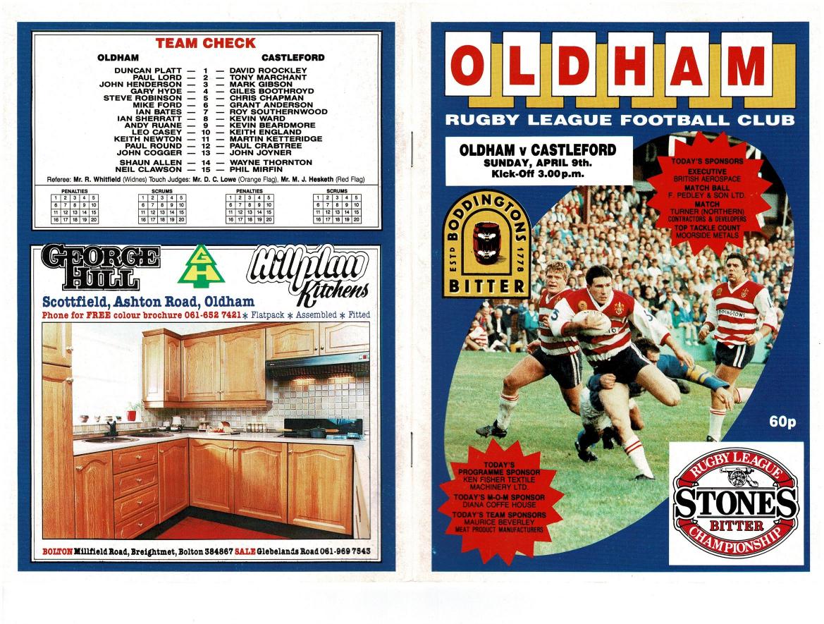 Programme cover: Oldham v Castleford, 9 April 1989