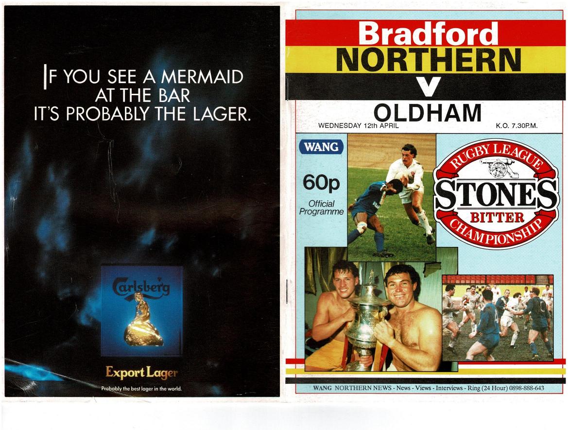 Programme cover: Oldham v Bradford Northern, 12 April 1989