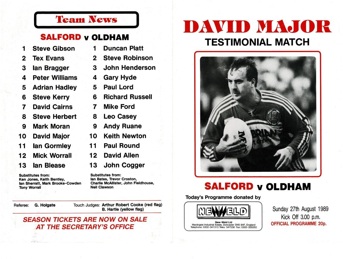 Programme cover: Oldham v Salford, 27 August 1989