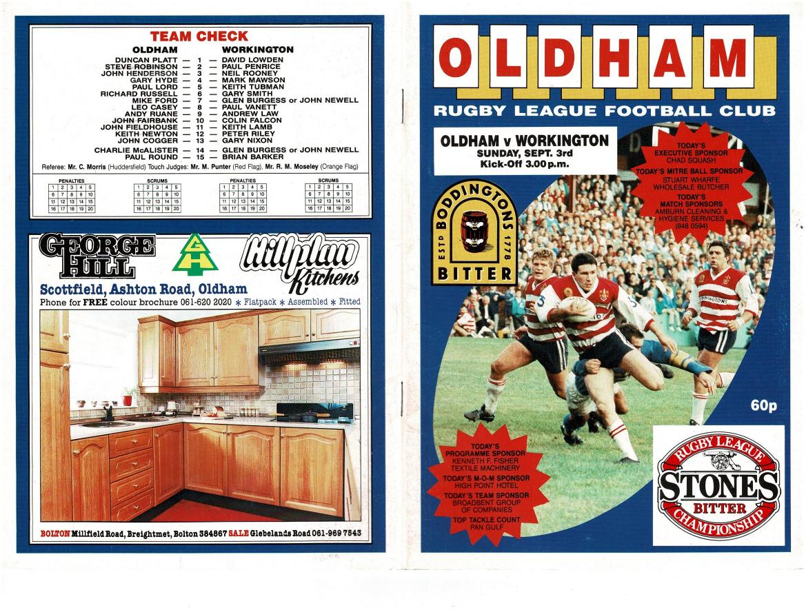 Programme cover: Oldham v Workington Town, 3 September 1989