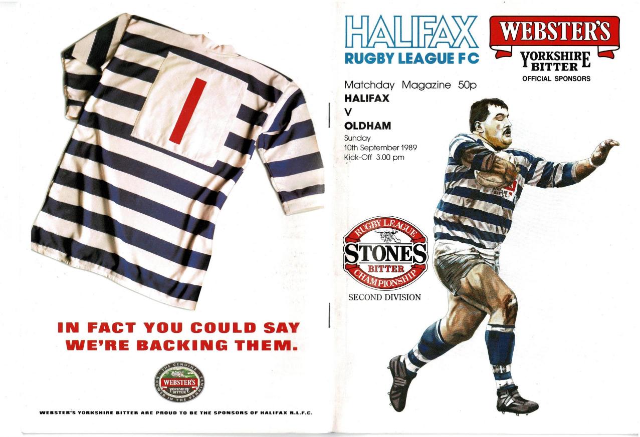 Programme cover: Oldham v Halifax, 10 September 1989