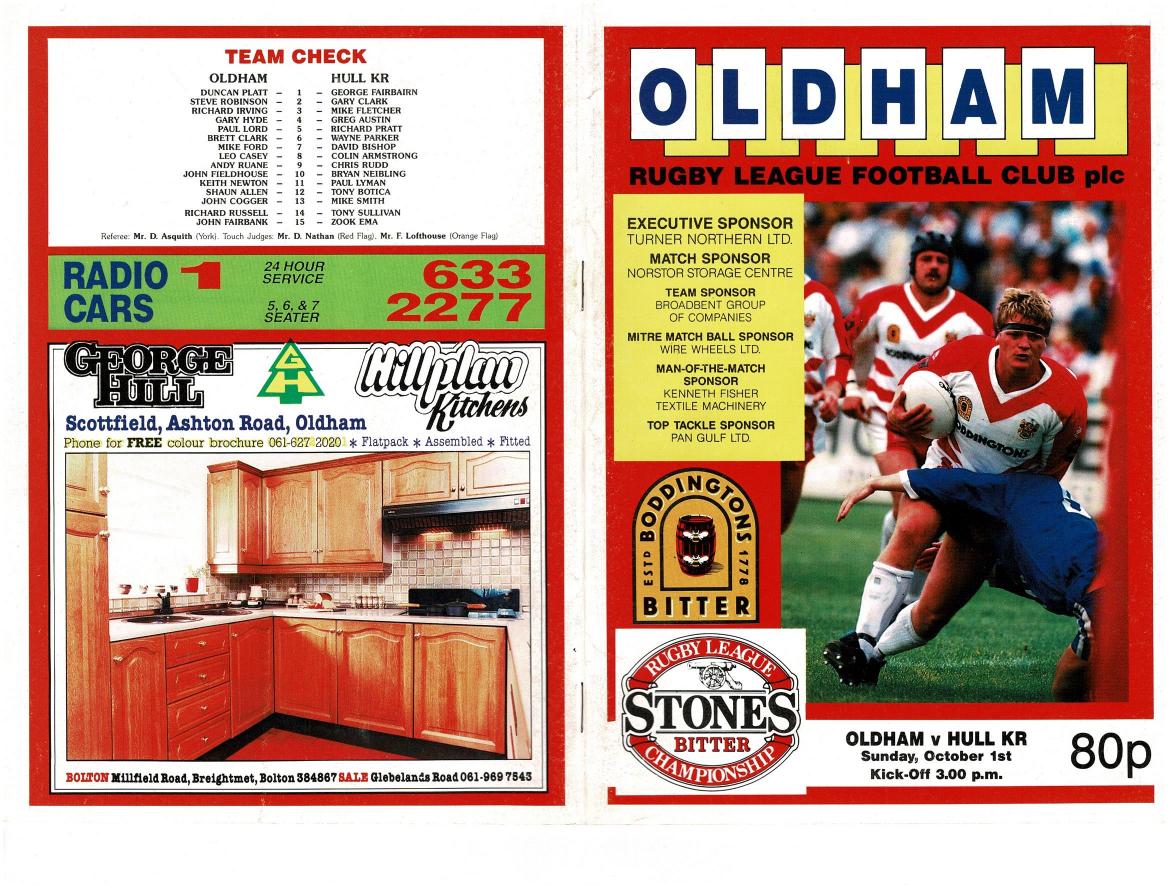 Programme cover: Oldham v Hull Kingston Rovers, 1 October 1989