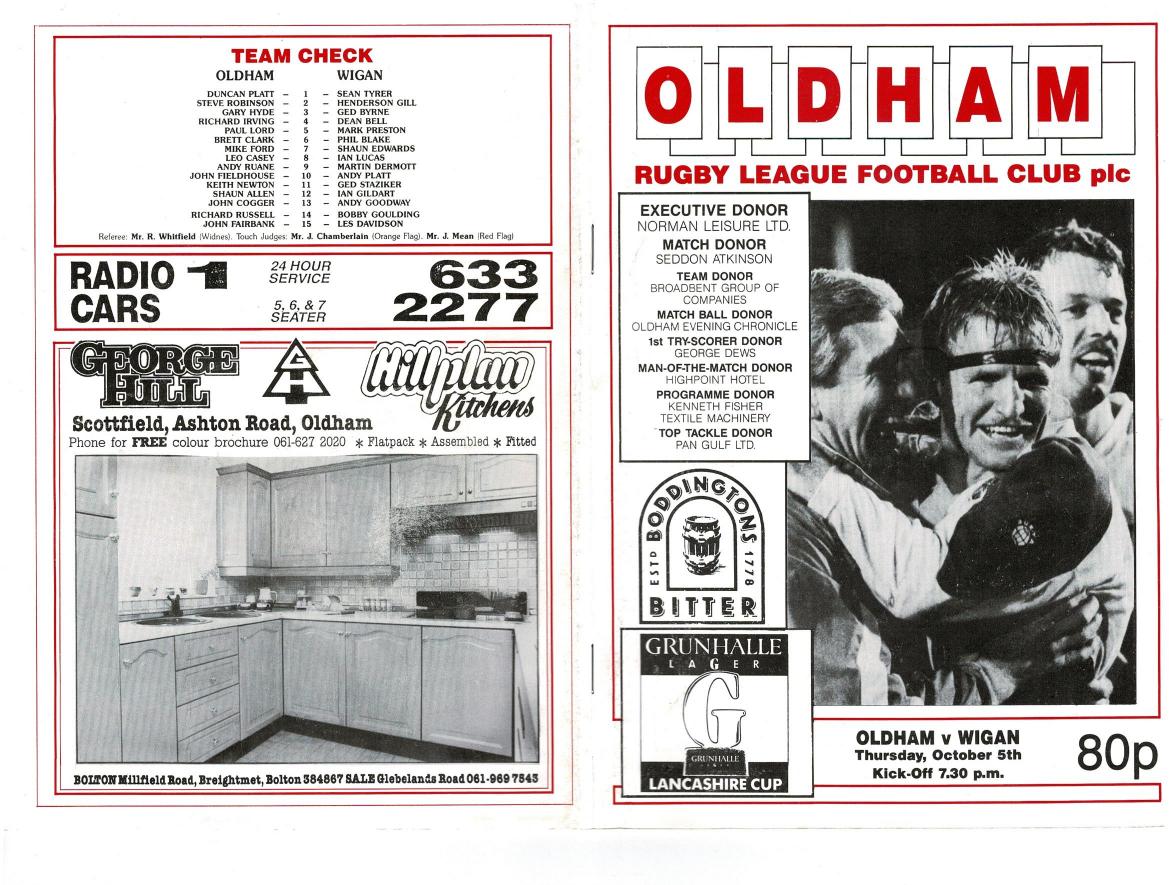 Programme cover: Oldham v Wigan, 5 October 1989