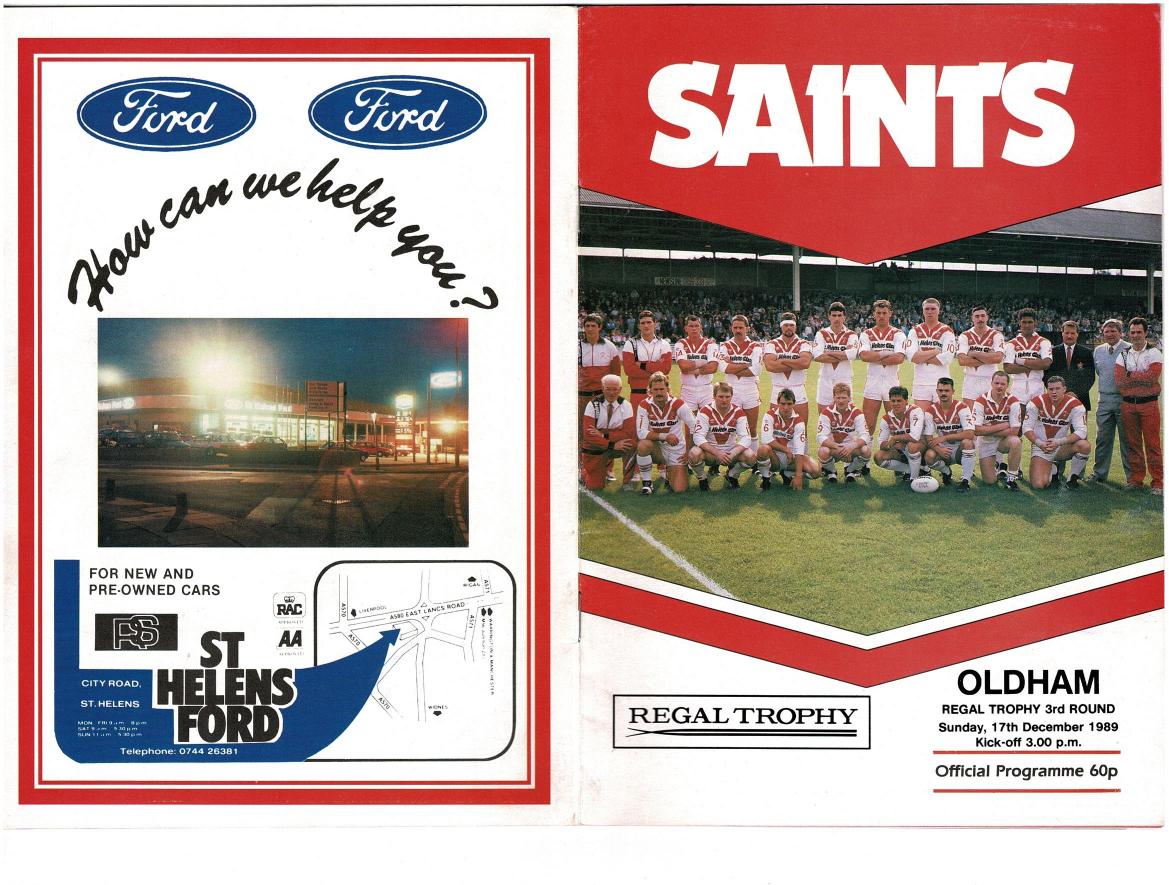 Programme cover: Oldham v St Helens, 17 December 1989