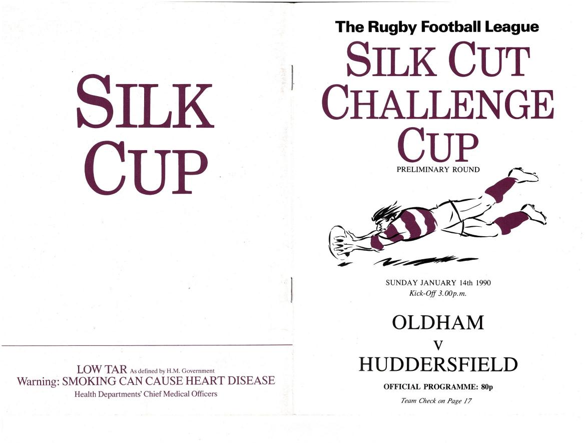 Programme cover: Oldham v Huddersfield, 14 January 1990