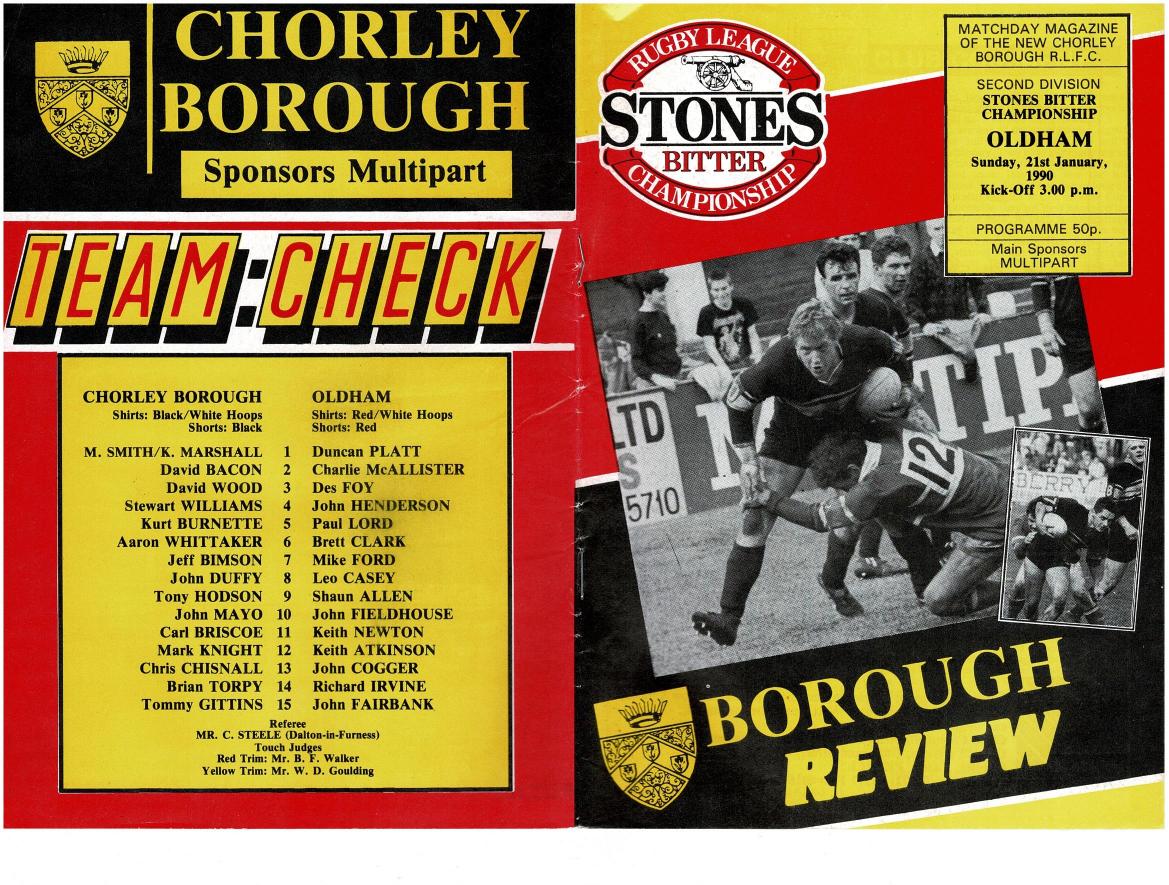 Programme cover: Oldham v Chorley Borough, 21 January 1990