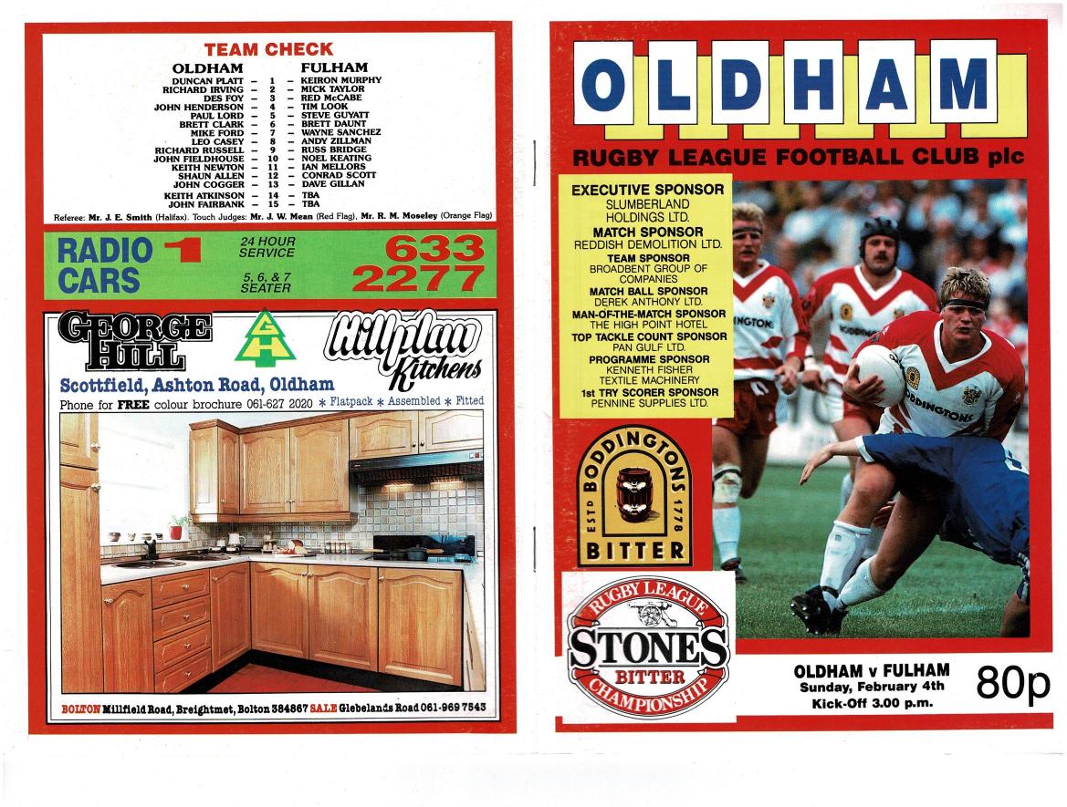 Programme cover: Oldham v Fulham, 4 February 1990