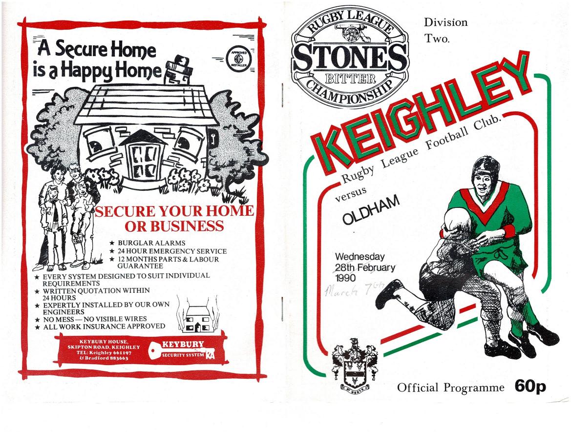 Programme cover: Oldham v Keighley, 7 March 1990