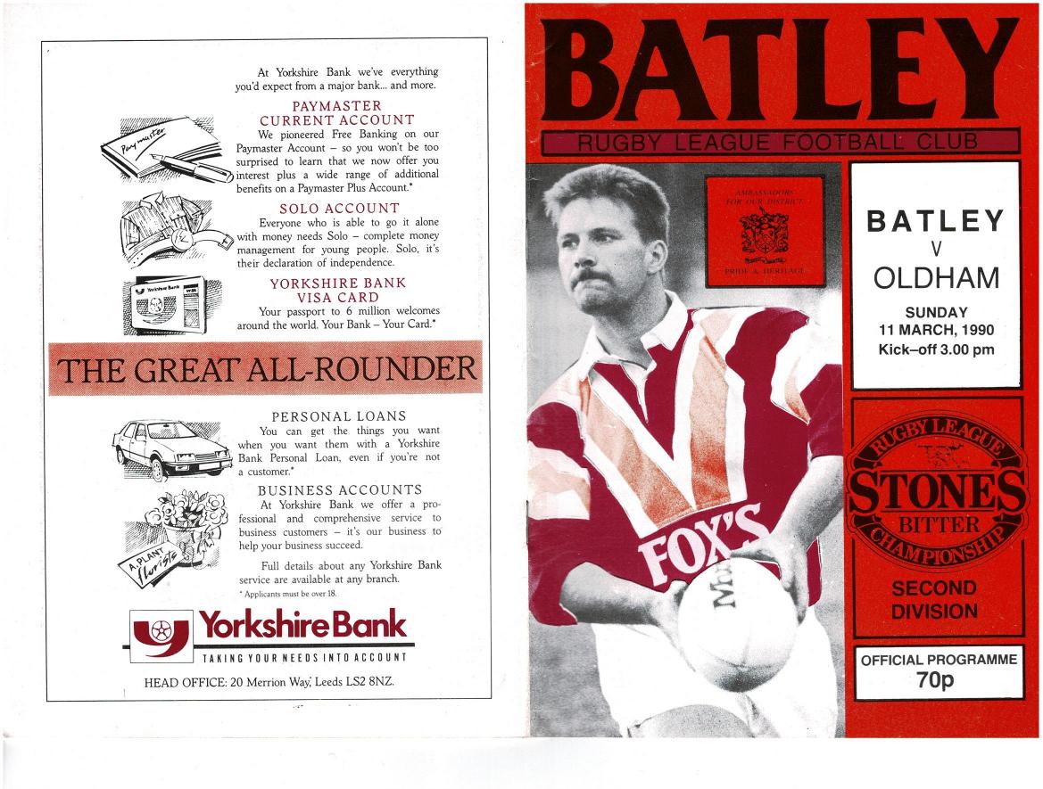 Programme cover: Oldham v Batley, 11 March 1990
