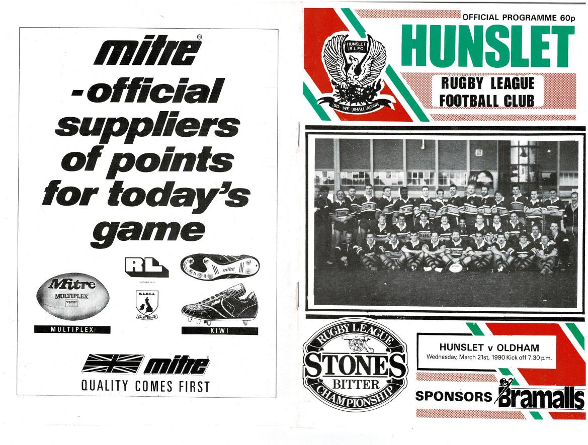 Programme cover: Oldham v Hunslet, 21 March 1990