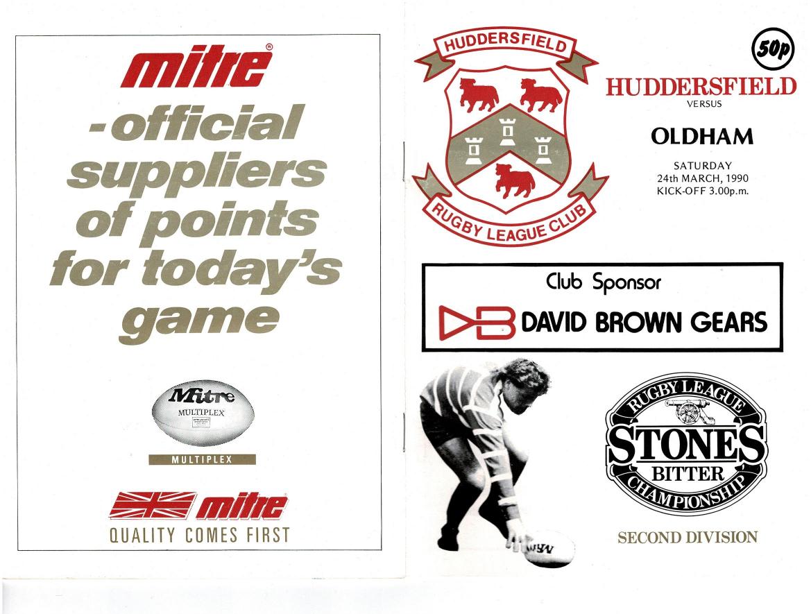 Programme cover: Oldham v Huddersfield, 24 March 1990