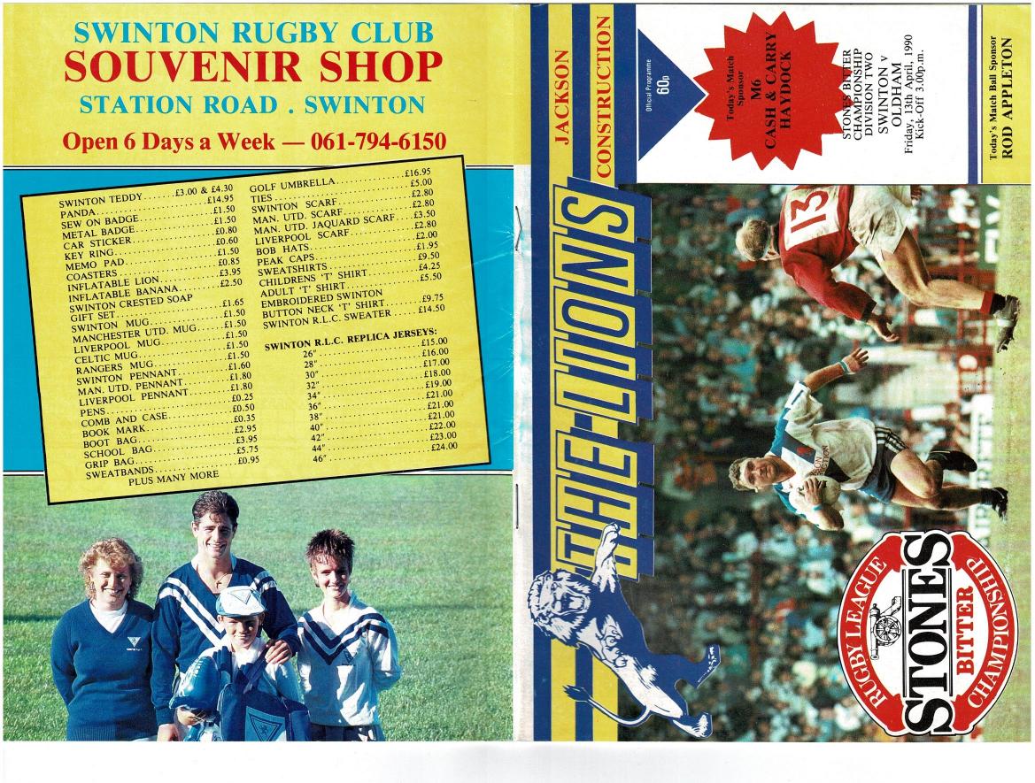 Programme cover: Oldham v Swinton, 13 April 1990