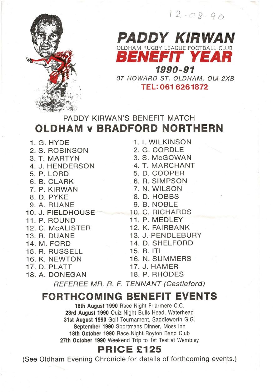Programme cover: Oldham v Bradford Northern, 12 August 1990