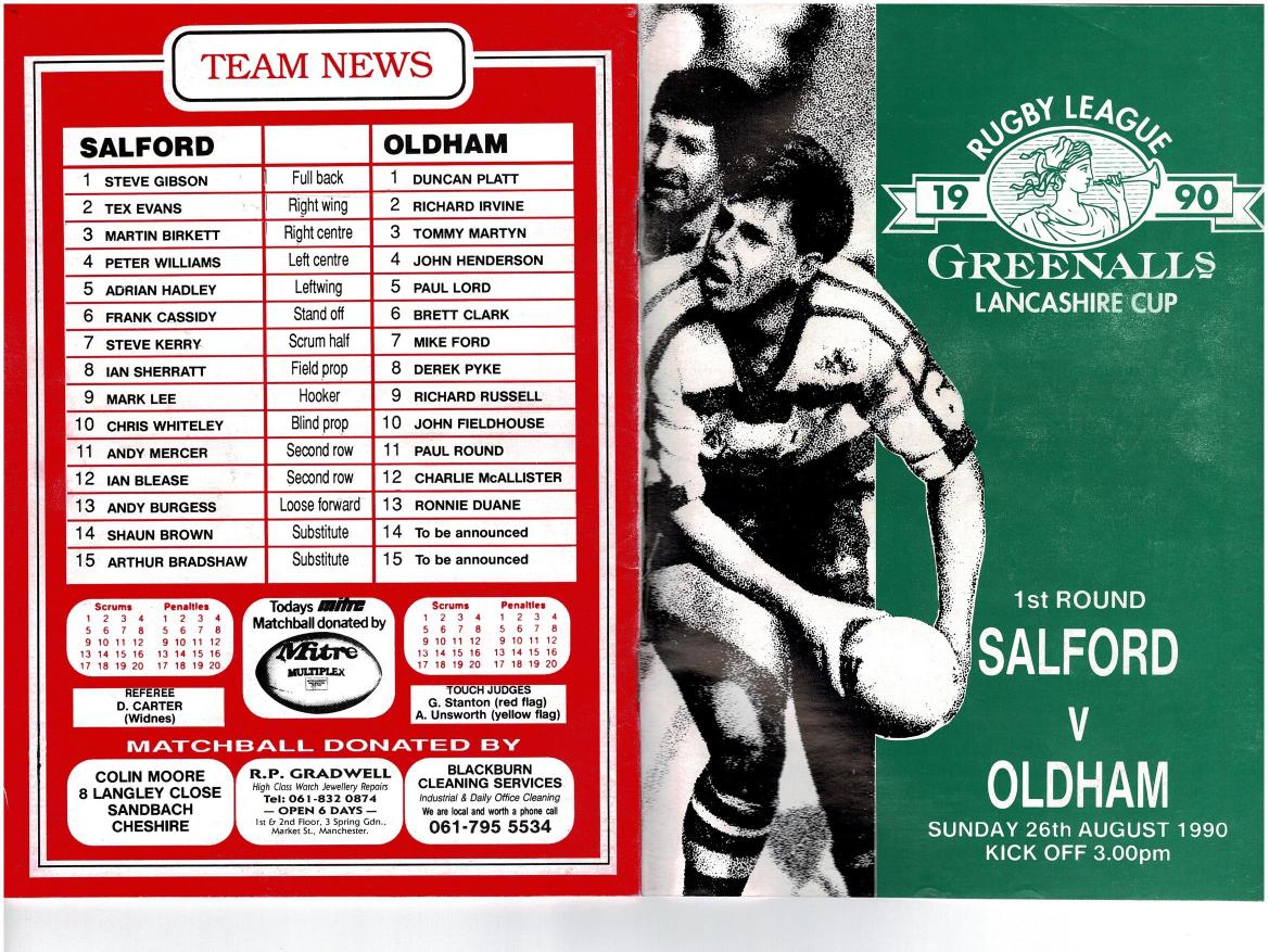 Programme cover: Oldham v Salford, 26 August 1990