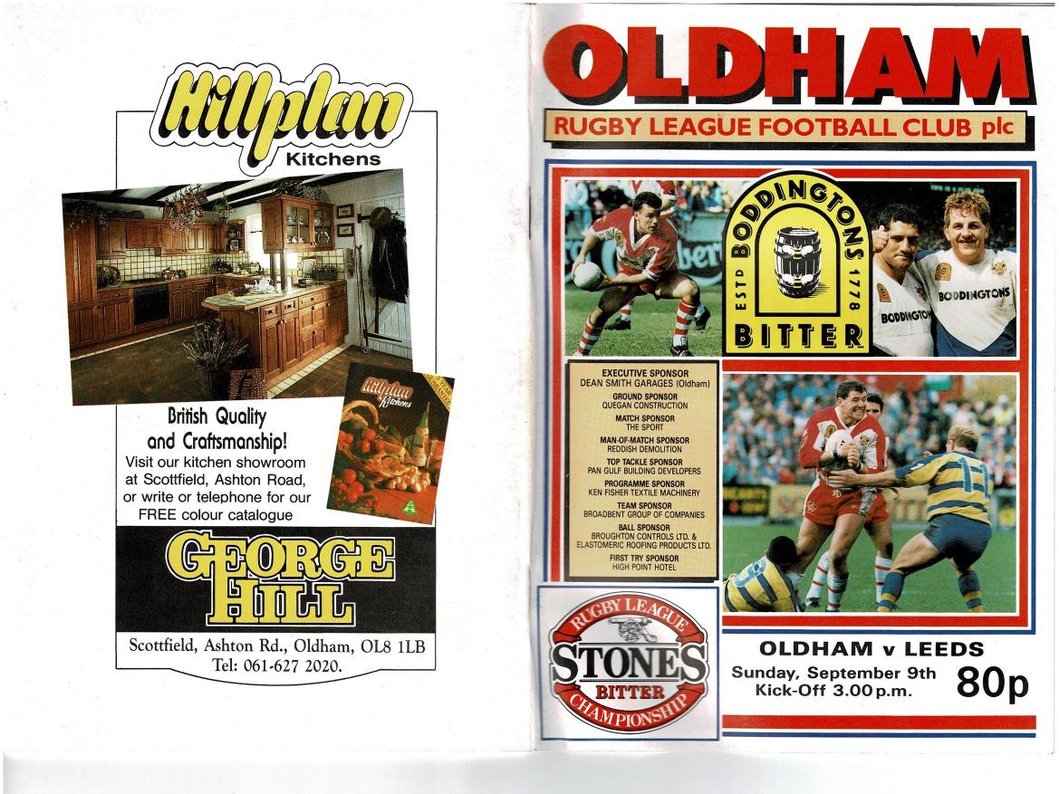 Programme cover: Oldham v Leeds, 9 September 1990