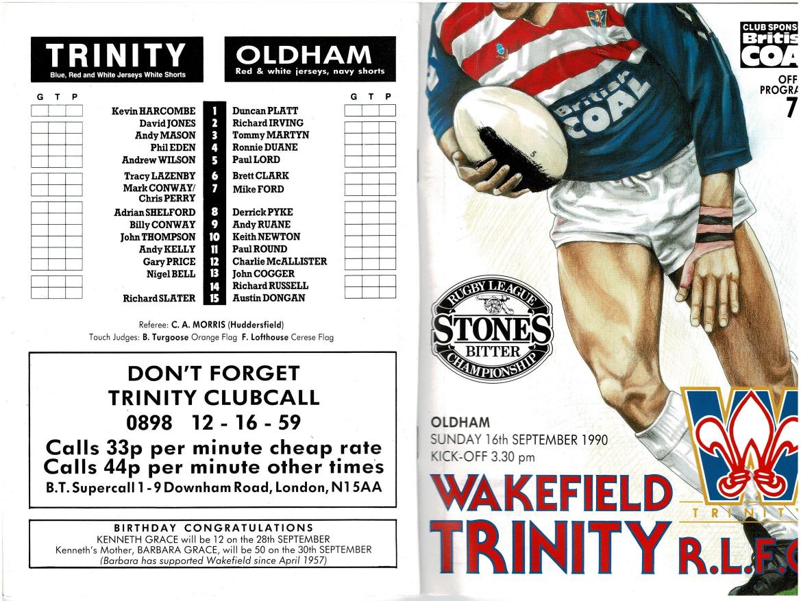 Programme cover: Oldham v Wakefield Trinity, 16 September 1990