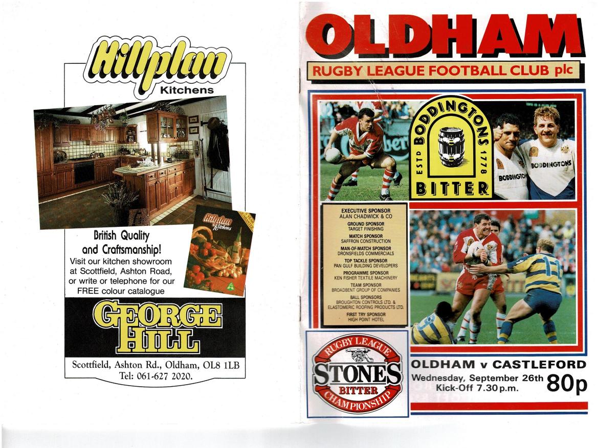 Programme cover: Oldham v Castleford, 26 September 1990
