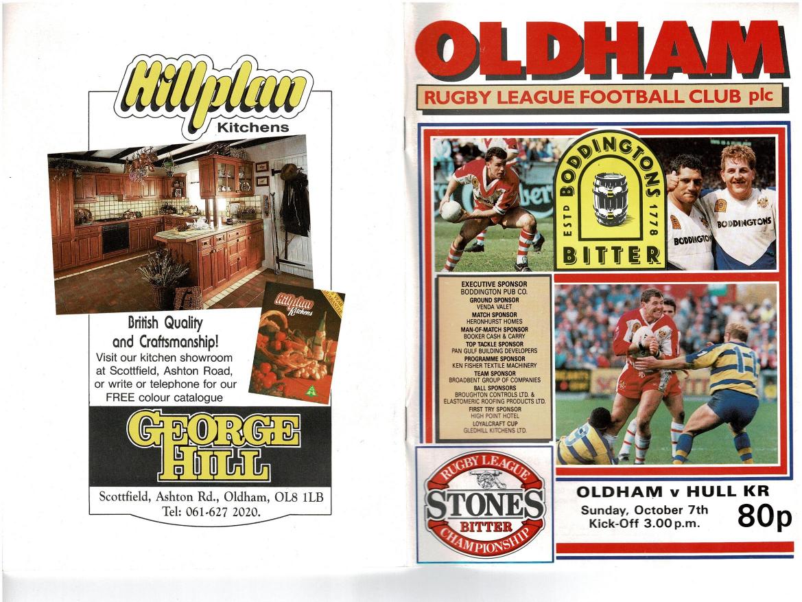 Programme cover: Oldham v Hull Kingston Rovers, 7 October 1990