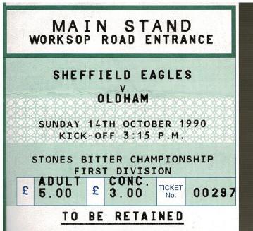 Programme cover: Oldham v Sheffield Eagles, 14 October 1990